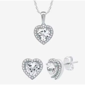 White Sapphire Earrings Necklace Sterling Silver Gift‎ Set $124 MSRP NWT